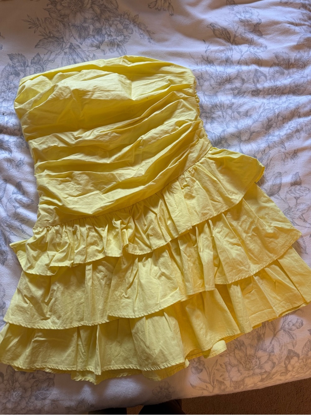 Hello Molly Yellow Strapless Ruffle Tiered Mini Dress